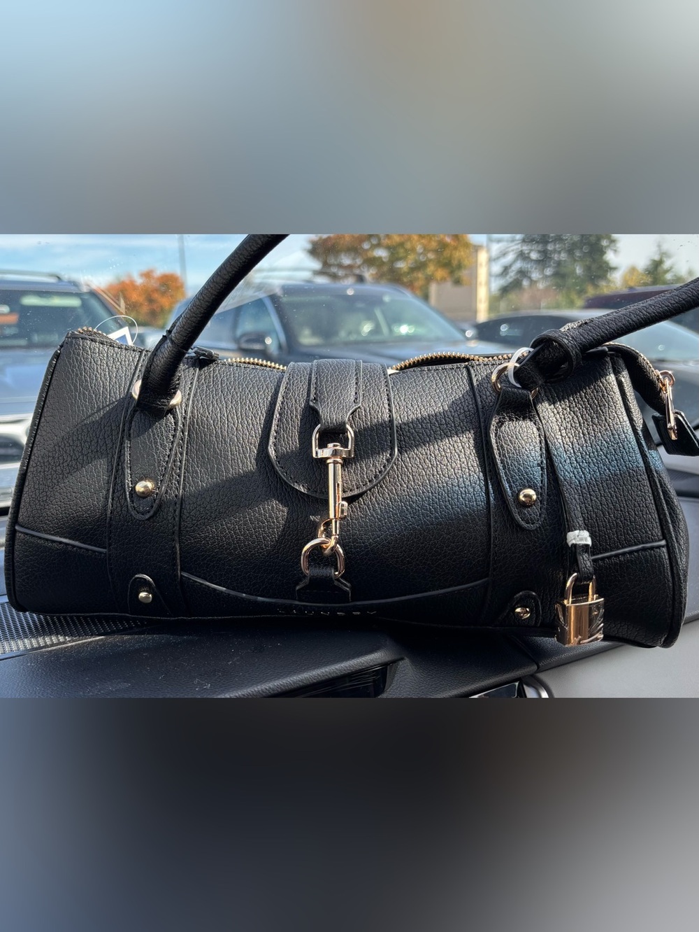 Laundry by Shelli Segal Black Pebble Textured Barrel Bag